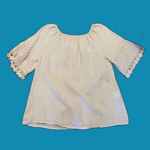 Terzo Millennio Made in Italy 100% Linen Pink Boho Peasant Top‎ Size Large EUC